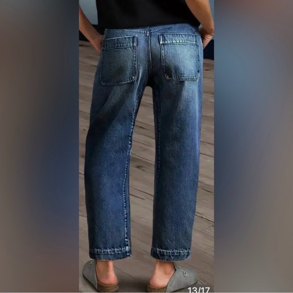 NWT Flamingals cropped barrel Blue Denim Jeans - Picture 2 of 4